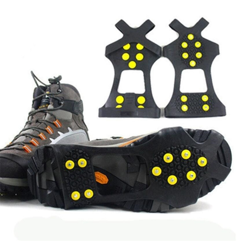 1 Pair 10 Studs Anti-Skid Ice Gripper Spike Winter Climbing Anti-Slip Snow Spikes Grips Cleats Over Shoes Covers
