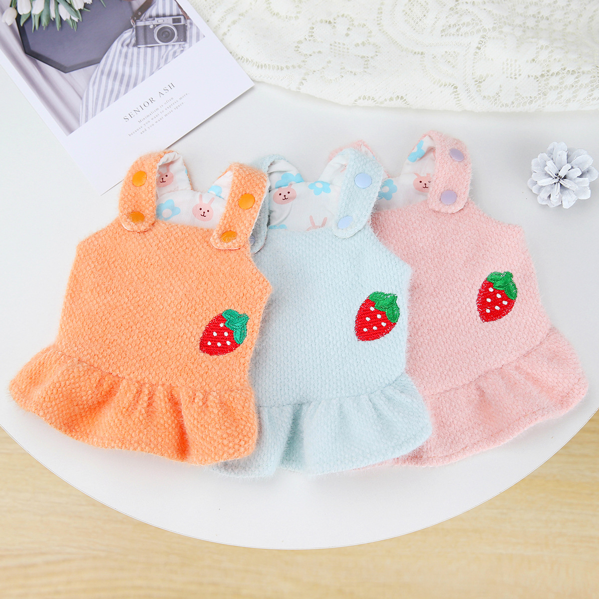 Soft Pet Dog Clothes for Small Dogs Princess Skirt Suspenders Dress For Chihuahua French Bulldog Warm Knitted Dog Sweater