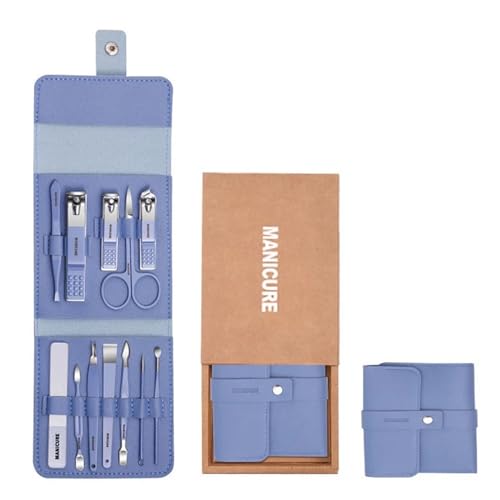 BEN & JANE Premium Professional Manicure and Pedicure Set | Stainless Steel Manicure and Pedicure Kit | Hand & Foot Nail and Skin Care Tools with Luxurious Travel Case - 12 Piece - Sky